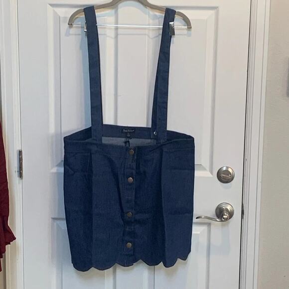 Unique New Unique Vintage Denim Button Suspender Skirt Scallop 1X #293 - Picture 6 of 6